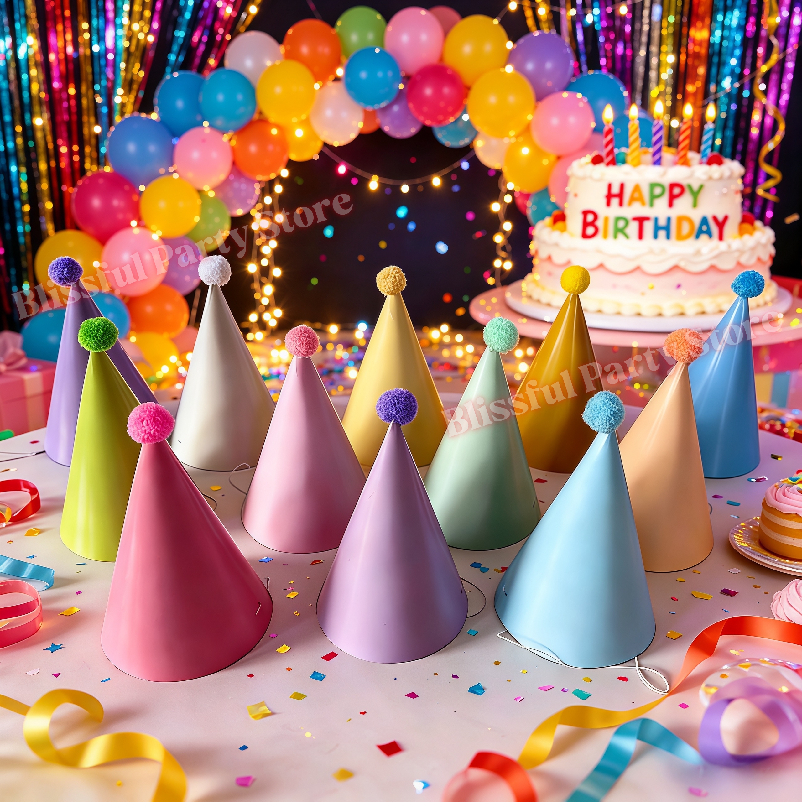 Colorful Birthday Party Hats M - Party Hat Cone 리뷰 및 가격