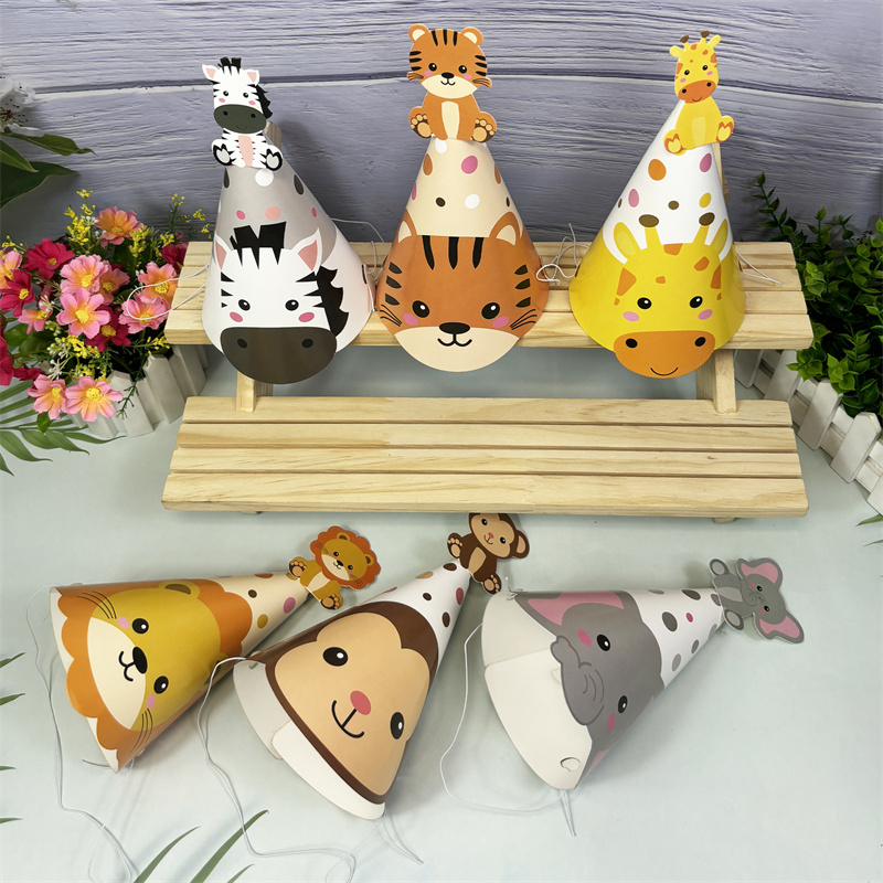6Pcs Jungle Animal Paper Hats  - Party Hat Cone 리뷰 및 가격