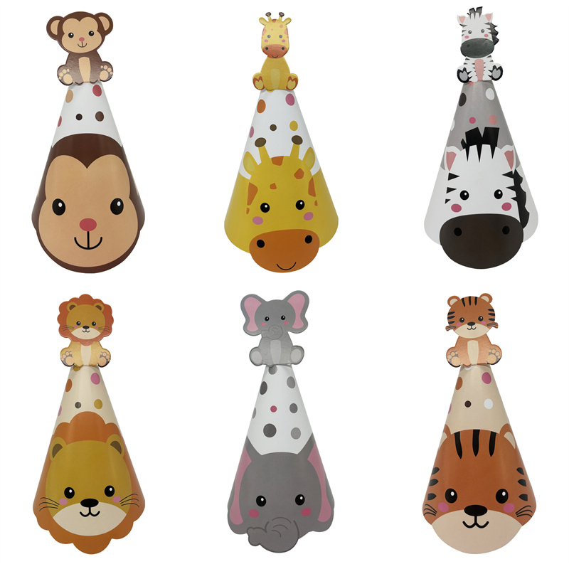 6Pcs Jungle Animal Paper Hats  - Party Hat Cone 리뷰 및 가격