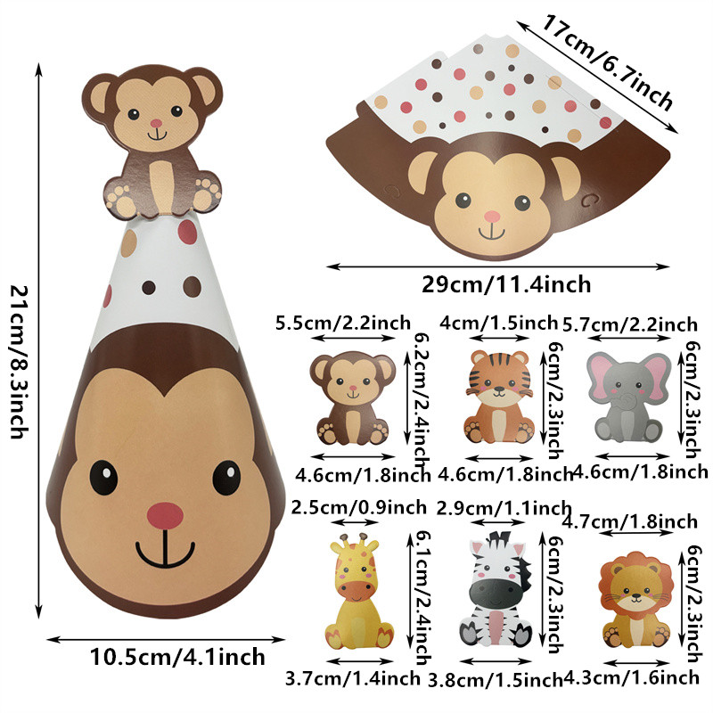 6Pcs Jungle Animal Paper Hats  - Party Hat Cone 리뷰 및 가격